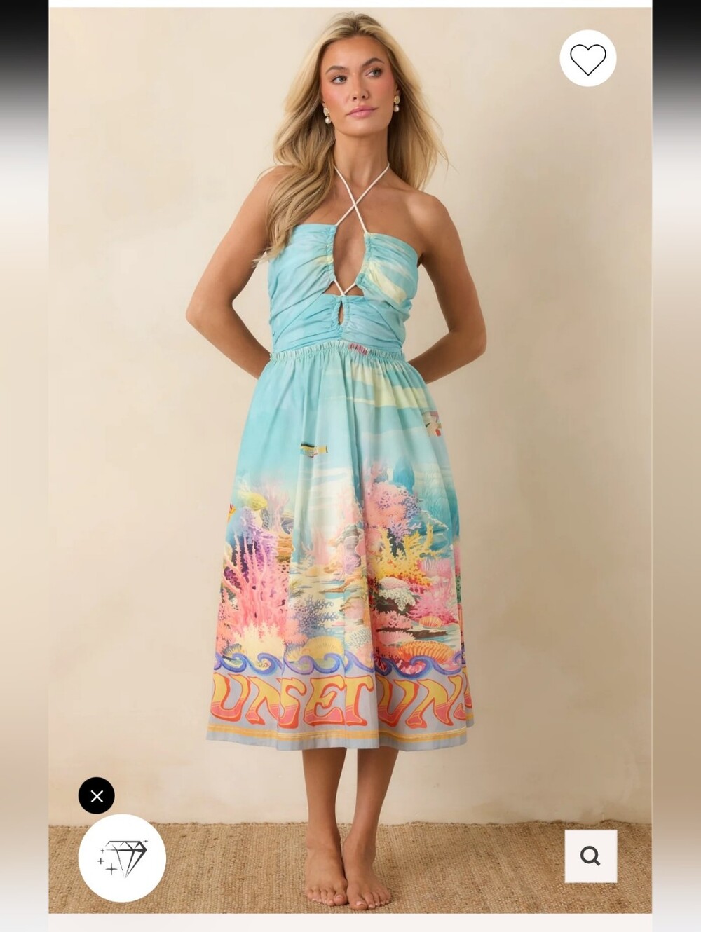 Paradisa Fernandina Blue Multi Cotton Reef Print Midi Dress